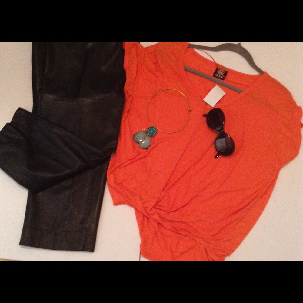 0range Tangerine Drape V Neck Top Blouse